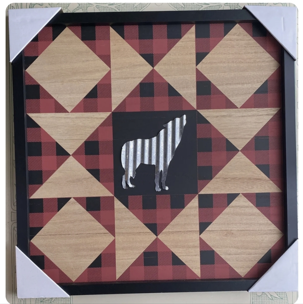 Rustic 3D Wolf Galvanized Metal Screen Printed Art Decor BNWT Ltd Ed SO 1 LEFT